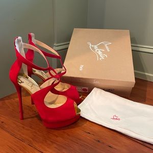 Christian Louboutin Rosie Alta Red & Gold platform peep toe sandals, Size 41.5